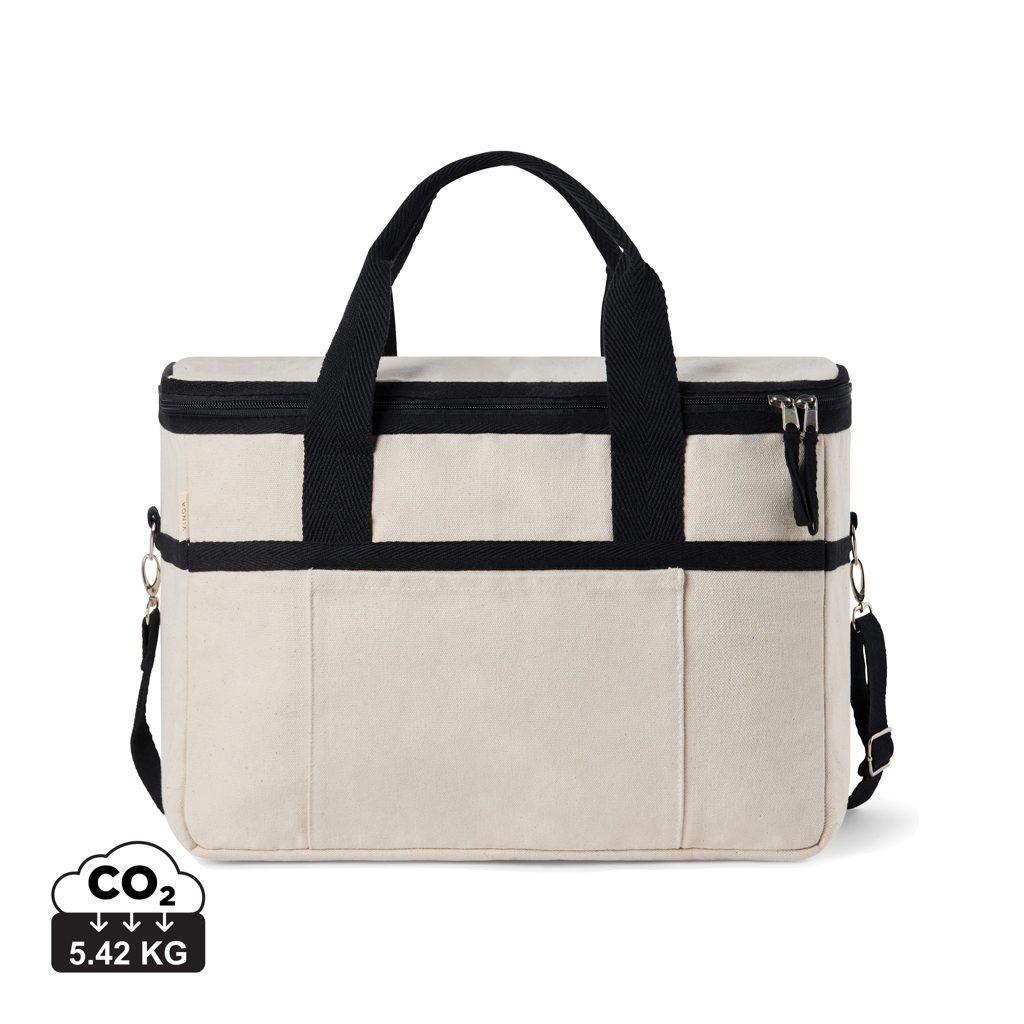 Panier isotherme publicitaire toile recyclée 500g Volonne VINGA blanc cassé et noir